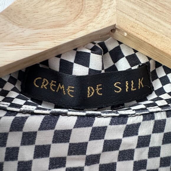 Creme De Silk Vintage‎ Mens Checkered Illusion Half Zip 100% Silk Shirt Large - Picture 6 of 10